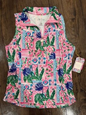 Pink Floral Sleeveless Zip-Front Top